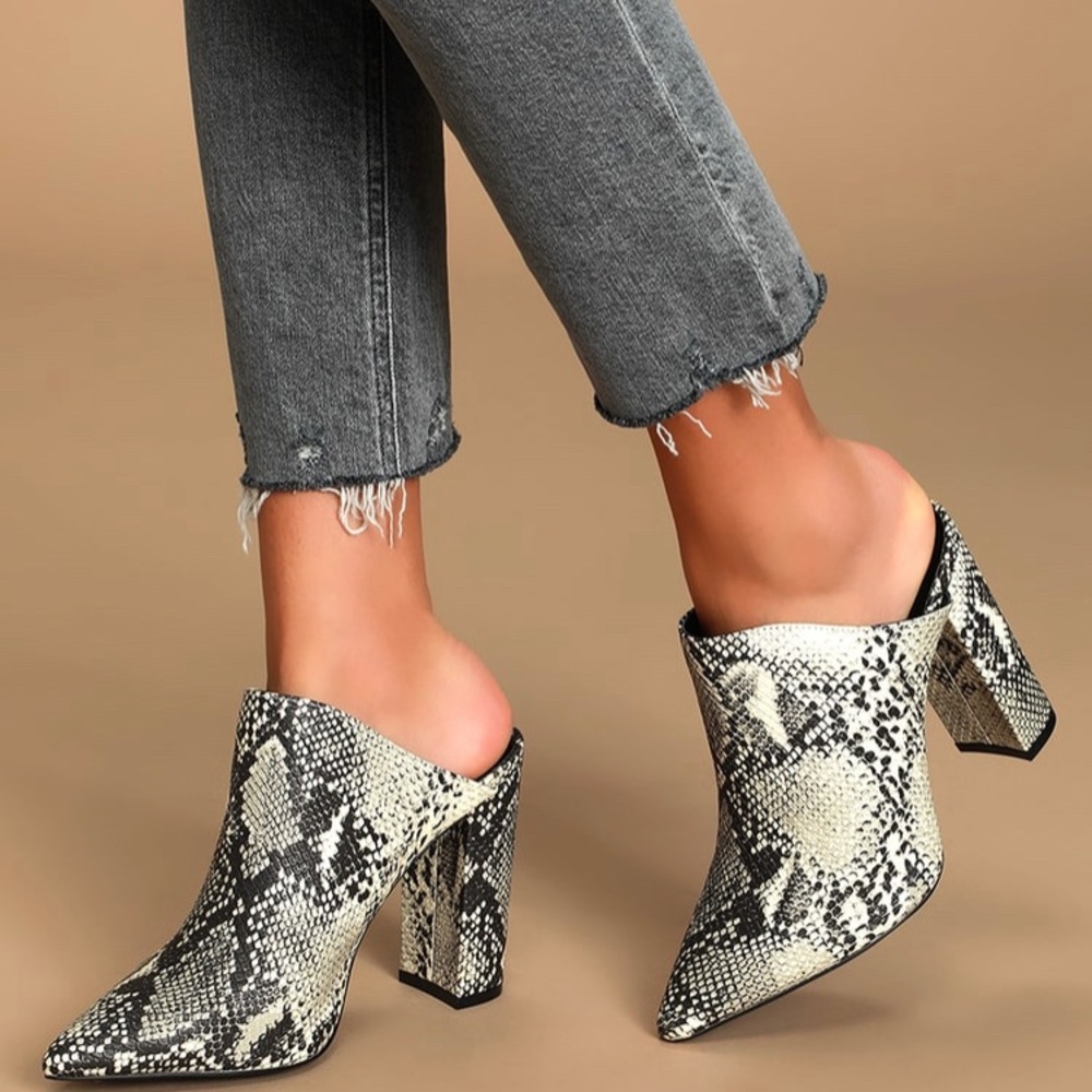 Snake Print Heeled Mules
